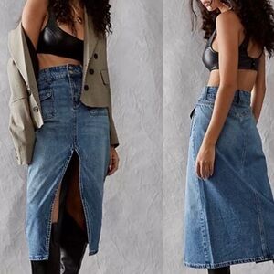 We The Free Denim Midi Skirt with Split Slit